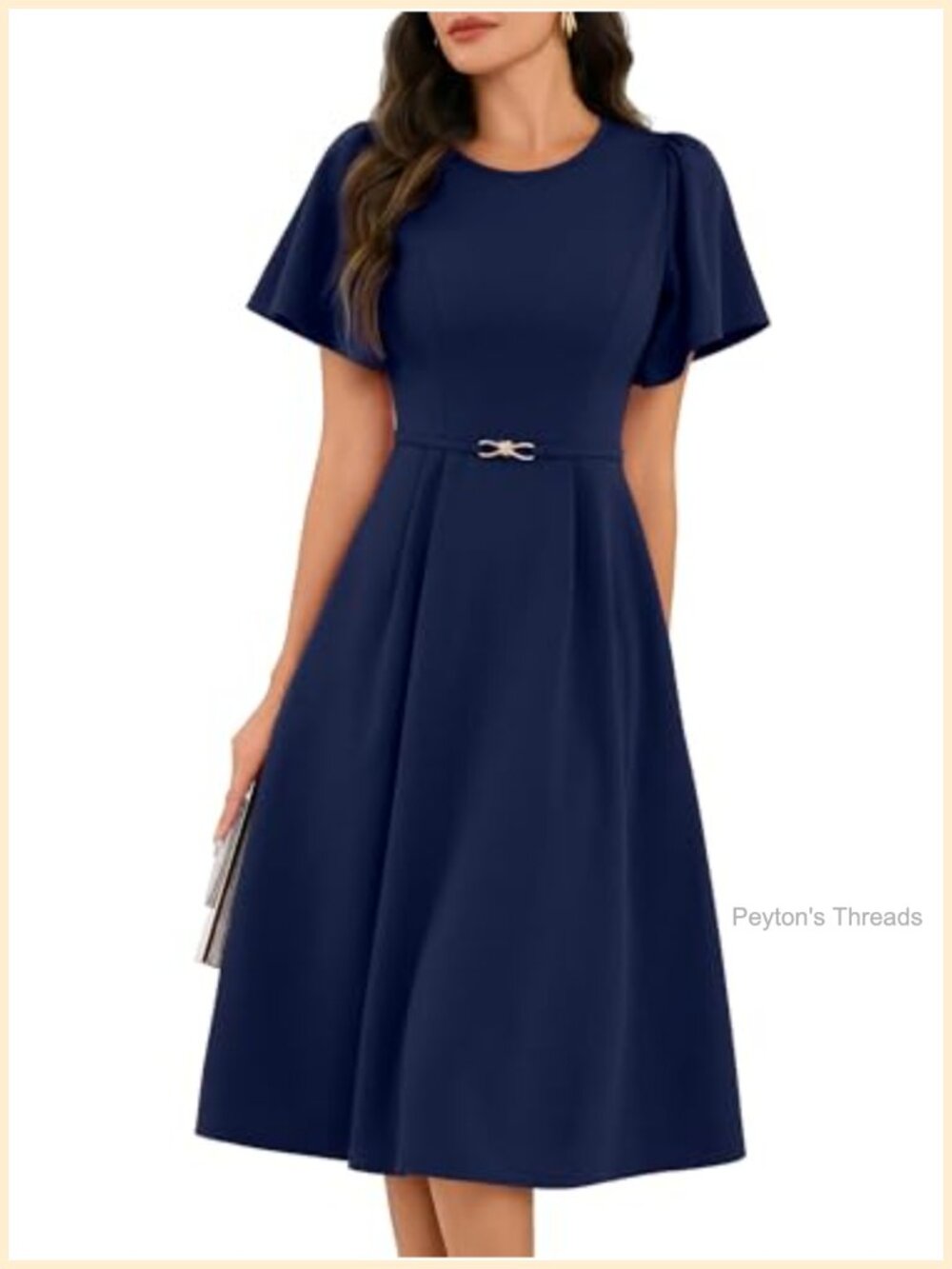 Elegant Ruffle Short Sleeve Midi Dress with Pockets A-Line Cocktail